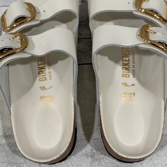 BIRKENSTOCK Arizona Hammered Big Buckle Slide Sandal - Antique White - Sz-7-7.5 - Picture 8 of 9